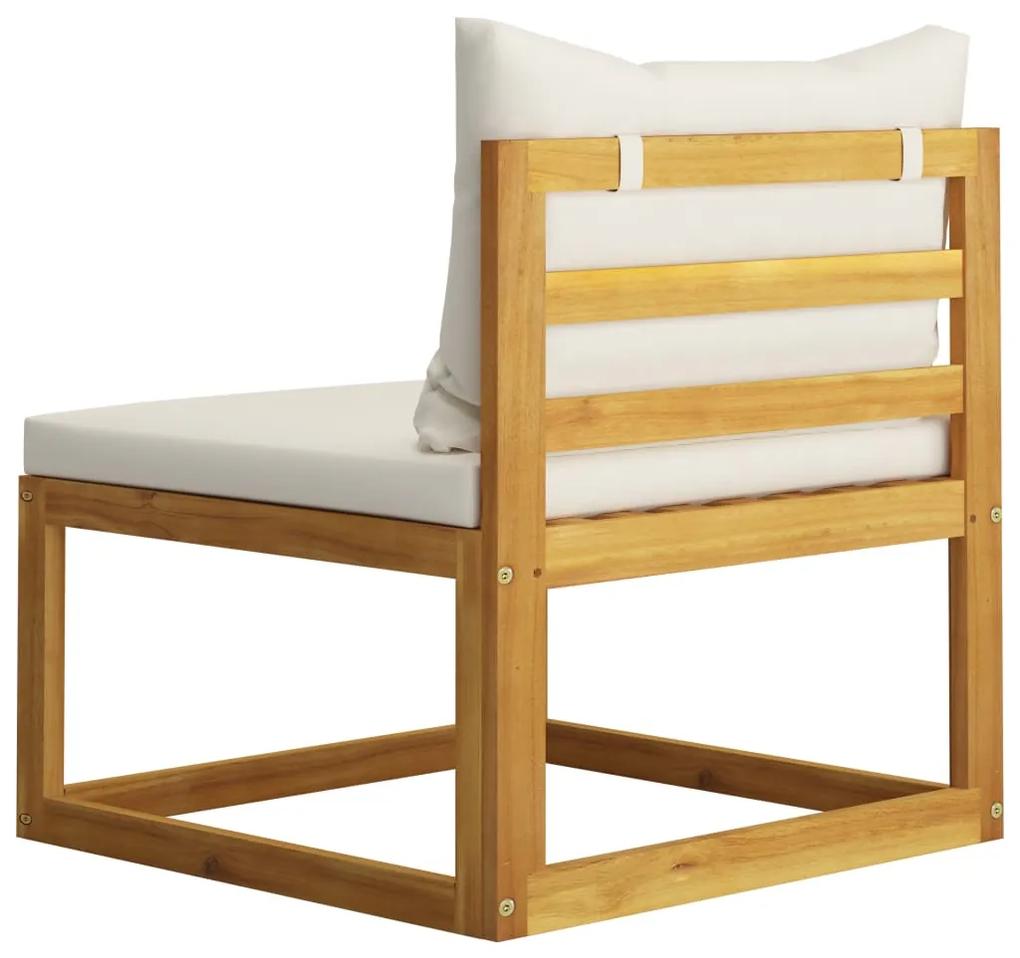 Set mobilier gradina cu perne, 6 piese, lemn masiv acacia Crem, colt + 2x mijloc + 2x suport pentru picioare + masa, 1