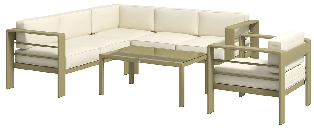 Outsunny Set de Grădină din 5 Piese, Set în Aer Liber cu Măsuță de Cafea, 2 Canapele, Fotoliu de Colț și Fotoliu, 130x70x62.5 cm, Crem | Aosom Romania