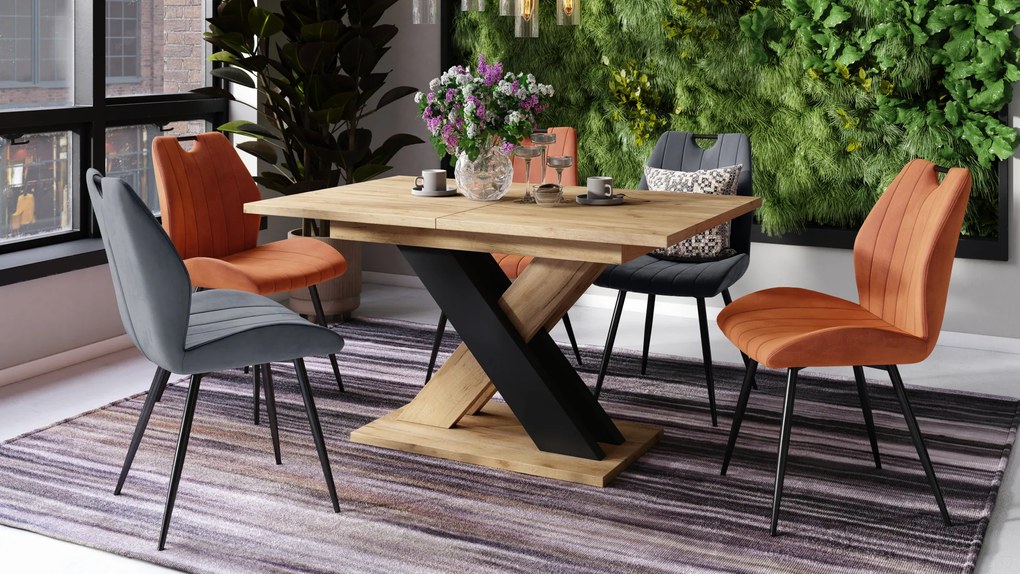 Mazzoni KARO Stejar Craft Auriu/Negru Mat – MASĂ/MĂSUȚĂ DE CAFEA MODERNĂ CU BLAT EXTENSIBIL până la 180 cm