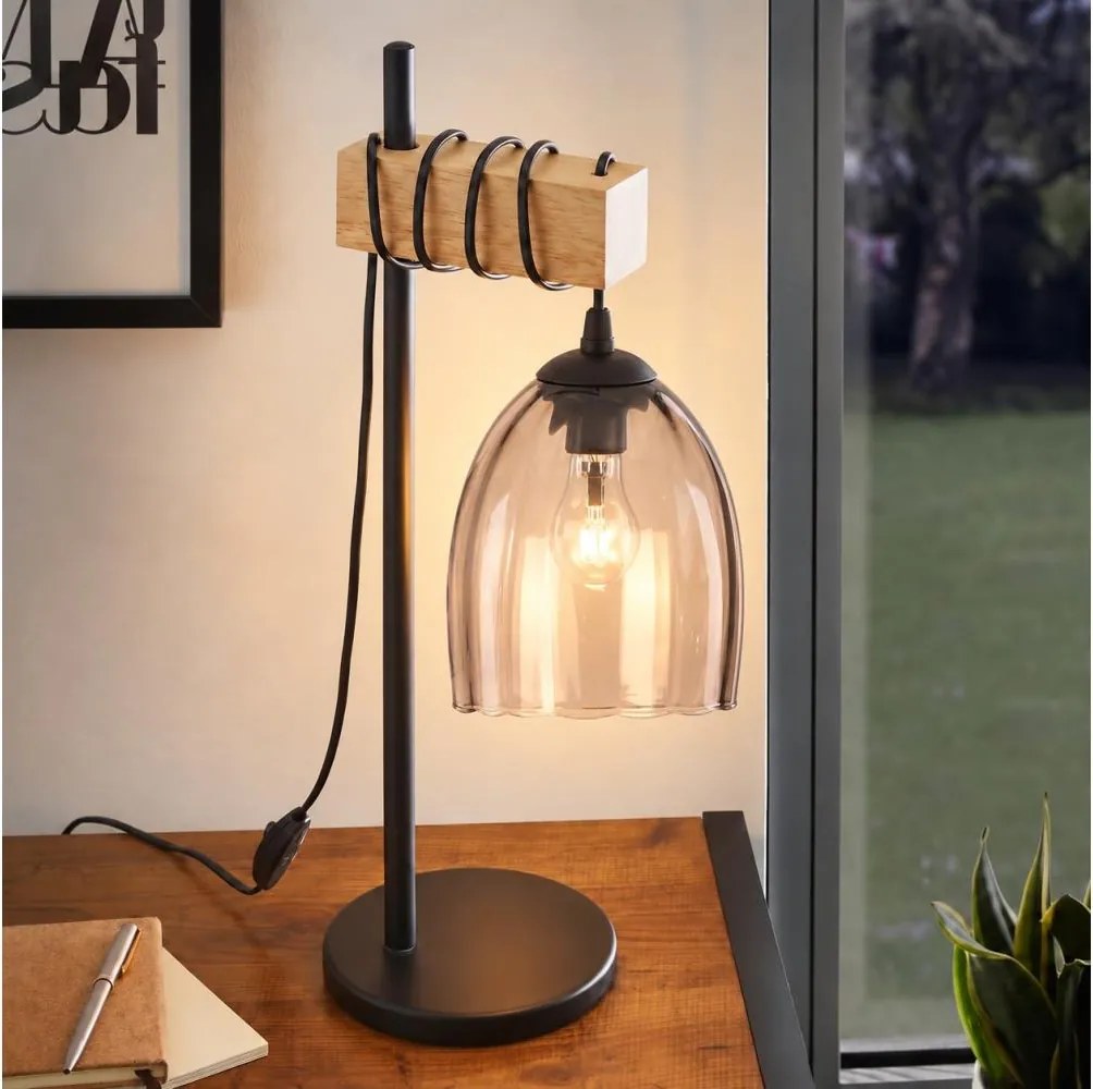 BRILAGI - Lampă de masă WOOD GLASS 1xE27/40W/230V maro/negru/bej fumuriu