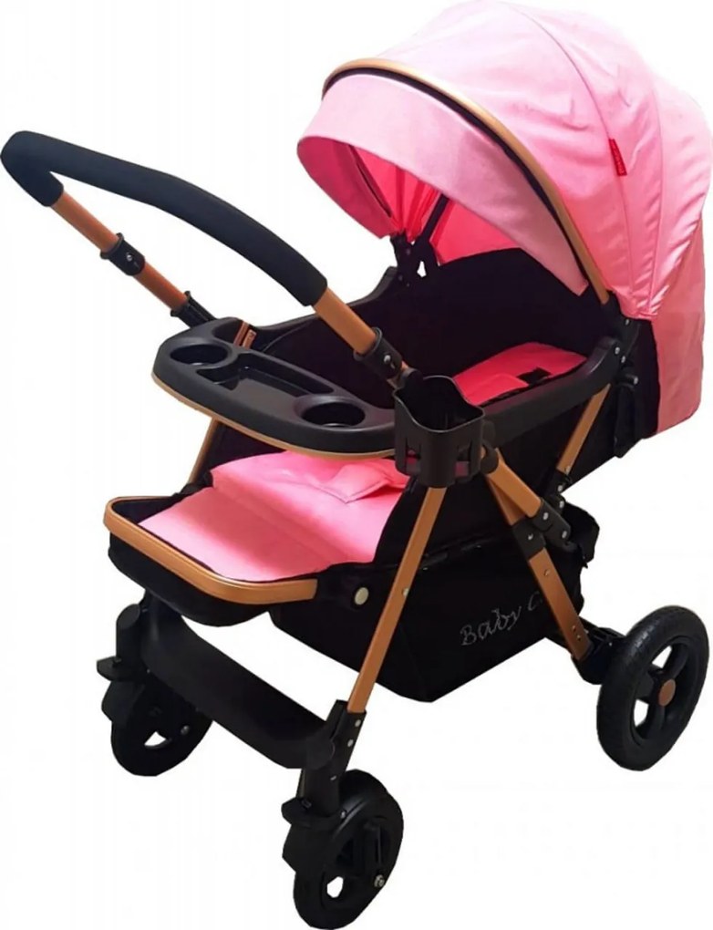 Carucior nou nascuti 2 in 1 BABY CARE™ PRO 511, Cadru aluminiu, Maner reversibil, Spatar reglabil in 5 trepte, Amortizoare, Frana picior, Pliabil, Roz