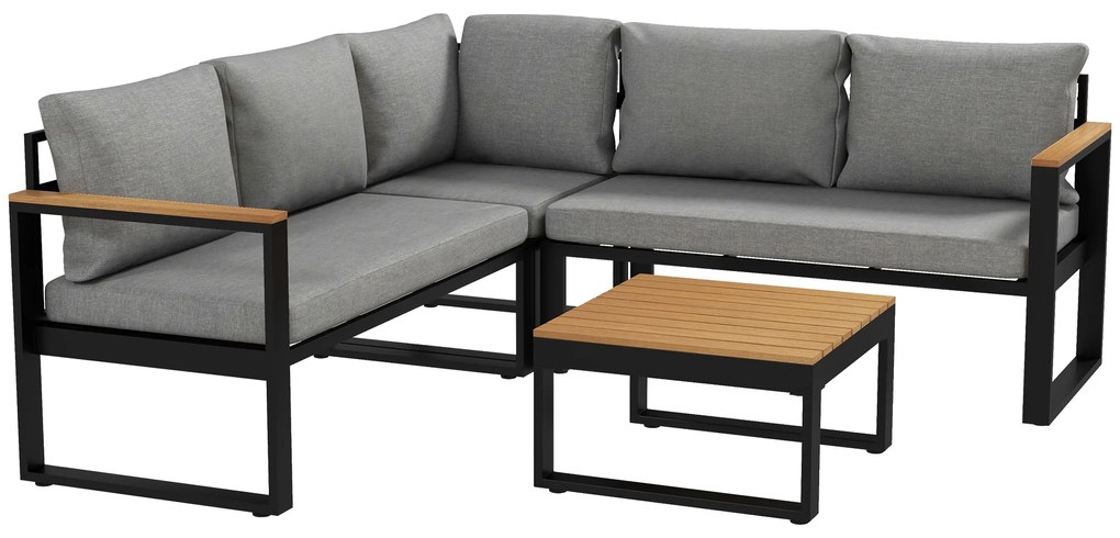 Outsunny Set de Mobilier pentru Grădină din 4 Piese cu 2 Canapele Duble, Colțar și Măsuță de Cafea, 124x61x71,5 cm, Gri | Aosom Romania