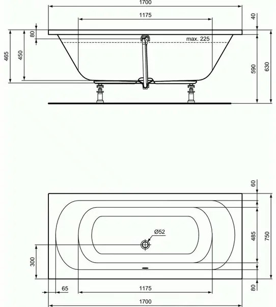 Cada dreptunghiulara Ideal Standard Hotline Duo 170x75 cm