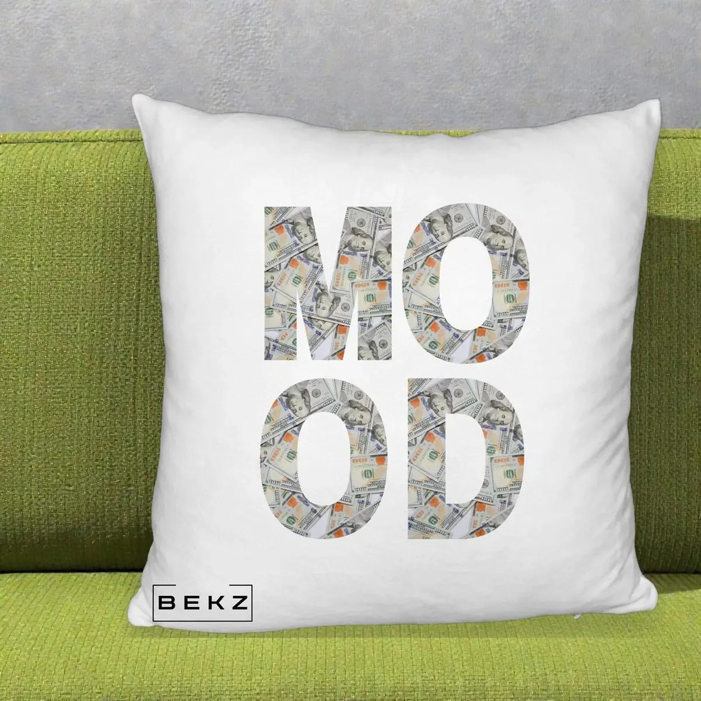 Perna Decorativa MOOD Money Grafic Urban, 40x40 cm, Alb Pufos, Husa Detasabila, Perna Inclusa, BEKZ®