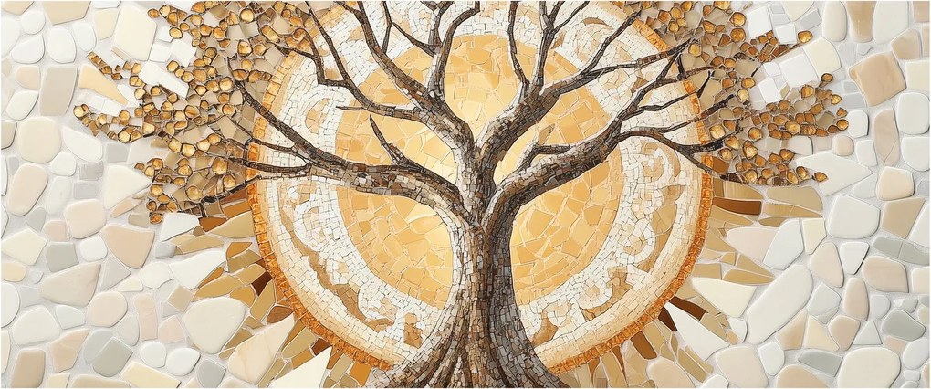 Tablou – Arborele vieții auriu în mozaic (120x50 cm)