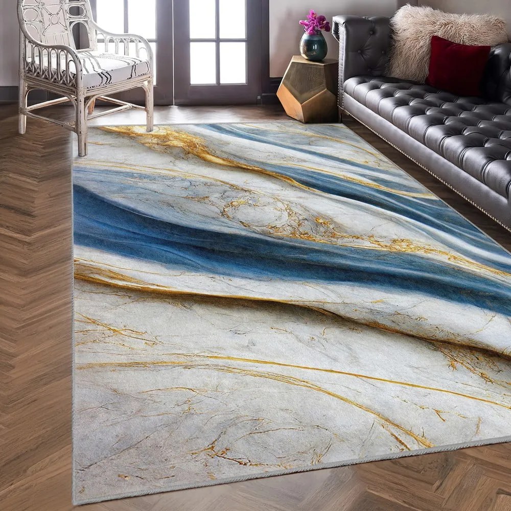 Covor albastru lavabil 120x180 cm Golden Spill – Mila Home