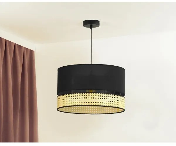 Lustră pe cablu DOUBLE Duolla RATTAN 1xE27/15W/230V d. 40 cm negru/bej