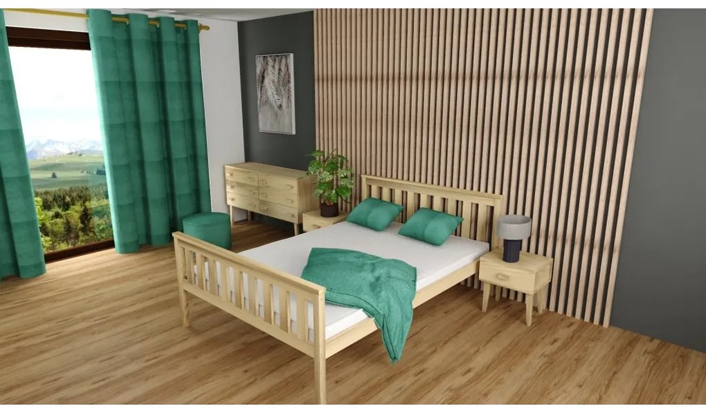 Pat KALEA 140 x 200 cm, pin Saltele: Cu saltele Somnia 18 cm, Somiera pat: Cu lamele drepte