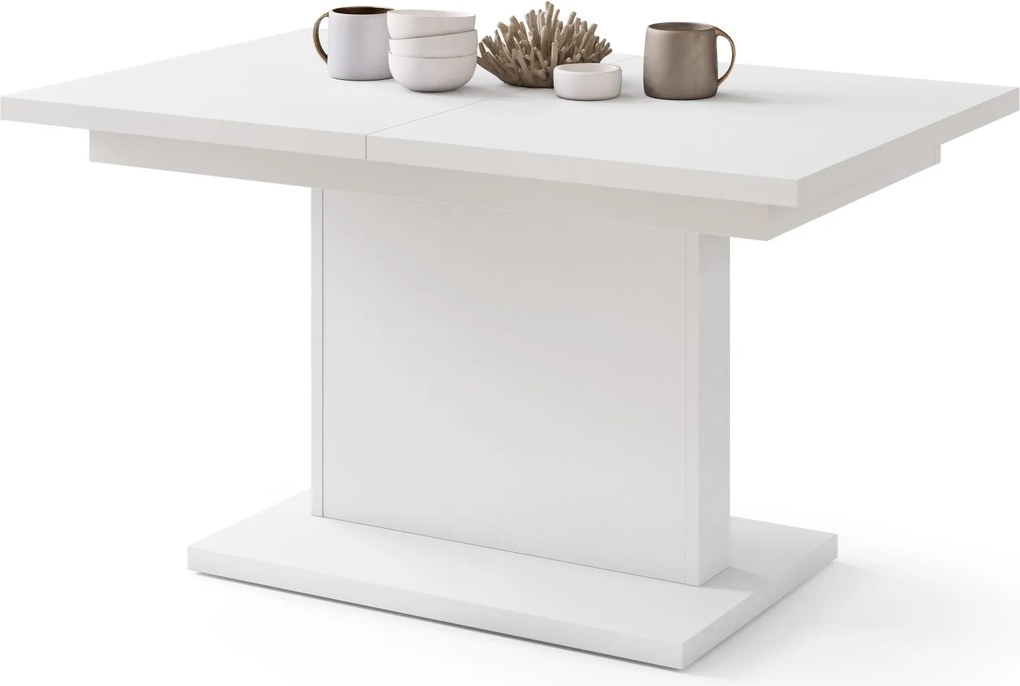Mazzoni ASTON MINI Alb Mat - MĂSUȚĂ DE CAFEA MODERNĂ EXTENSIBILĂ REGLABILĂ PE ÎNĂLȚIME MASĂ TRANSFORMABILĂ