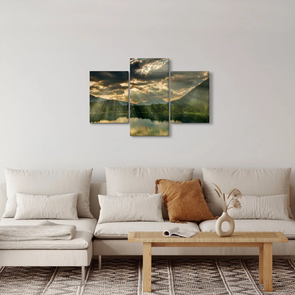 Tablou cu lac și soarele translucid (90x60 cm)