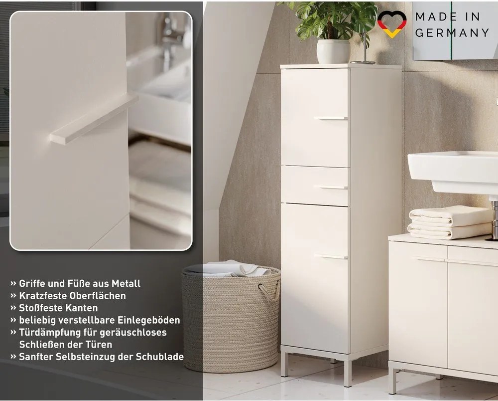 Dulap de baie crem înalt/îngust cu aspect mat 34x123 cm Laurino – Germania