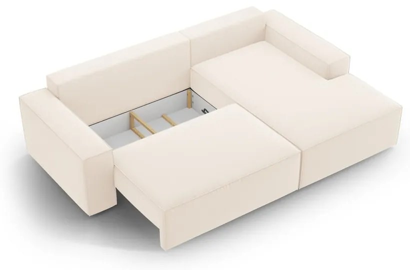 Colțar bej extensibil/cu spațiu de depozitare cu tapițerie din catifea (cu colț pe partea dreaptă/cu șezlong) Jodie – Micadoni