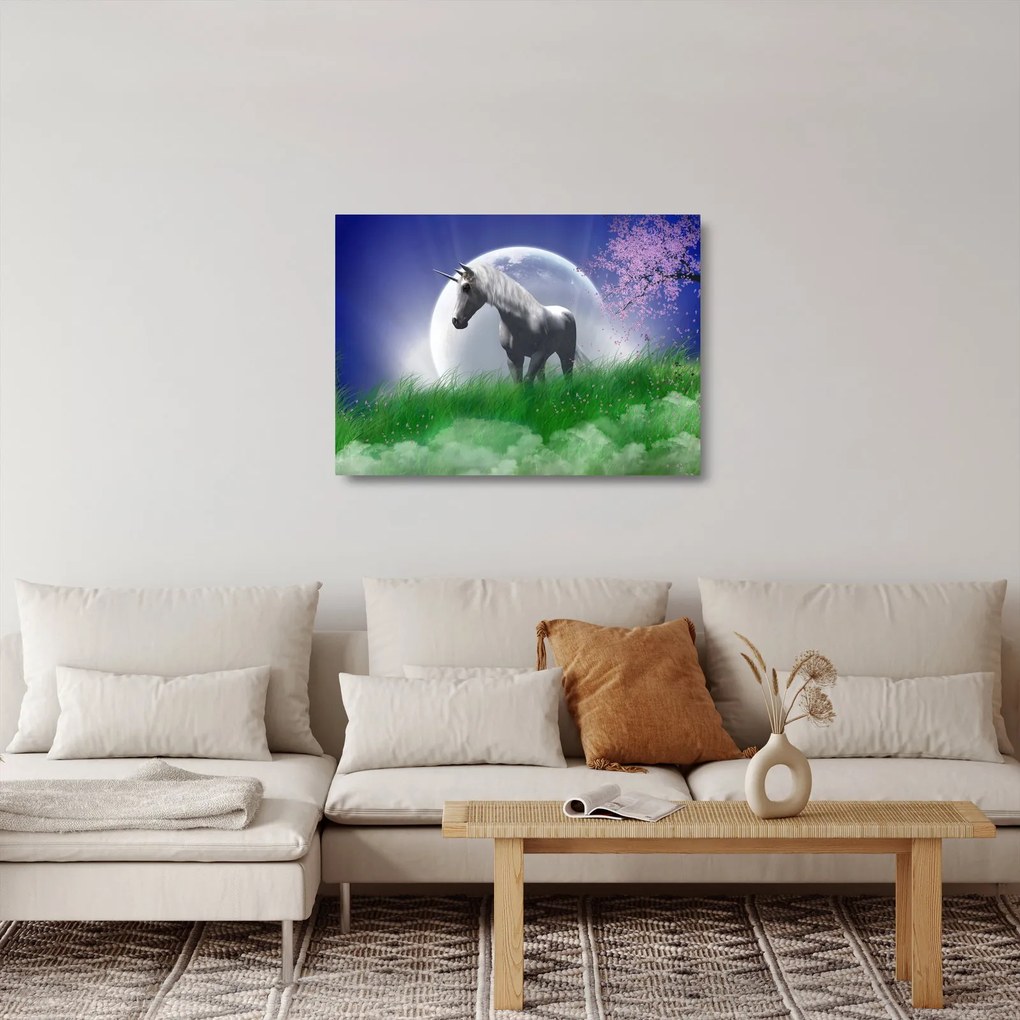 Tablou pe sticlă cu unicorn (70x50 cm)