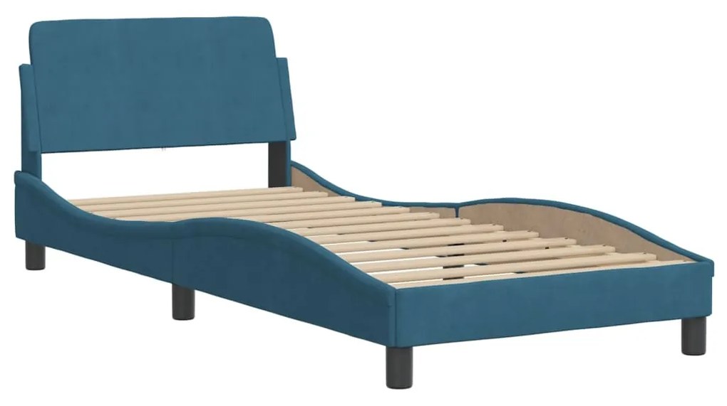 373116 vidaXL Cadru de pat cu tăblie, albastru, 90x200 cm, catifea