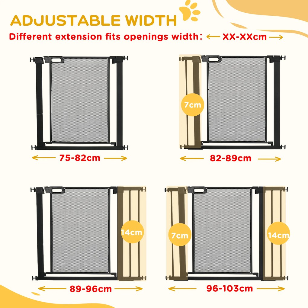 PawHut Poartă de Sigurantă pentru Uși și Scări, Poartă pentru Animale cu Închidere Automată, 76x75-103 cm, Negru | Aosom Romania