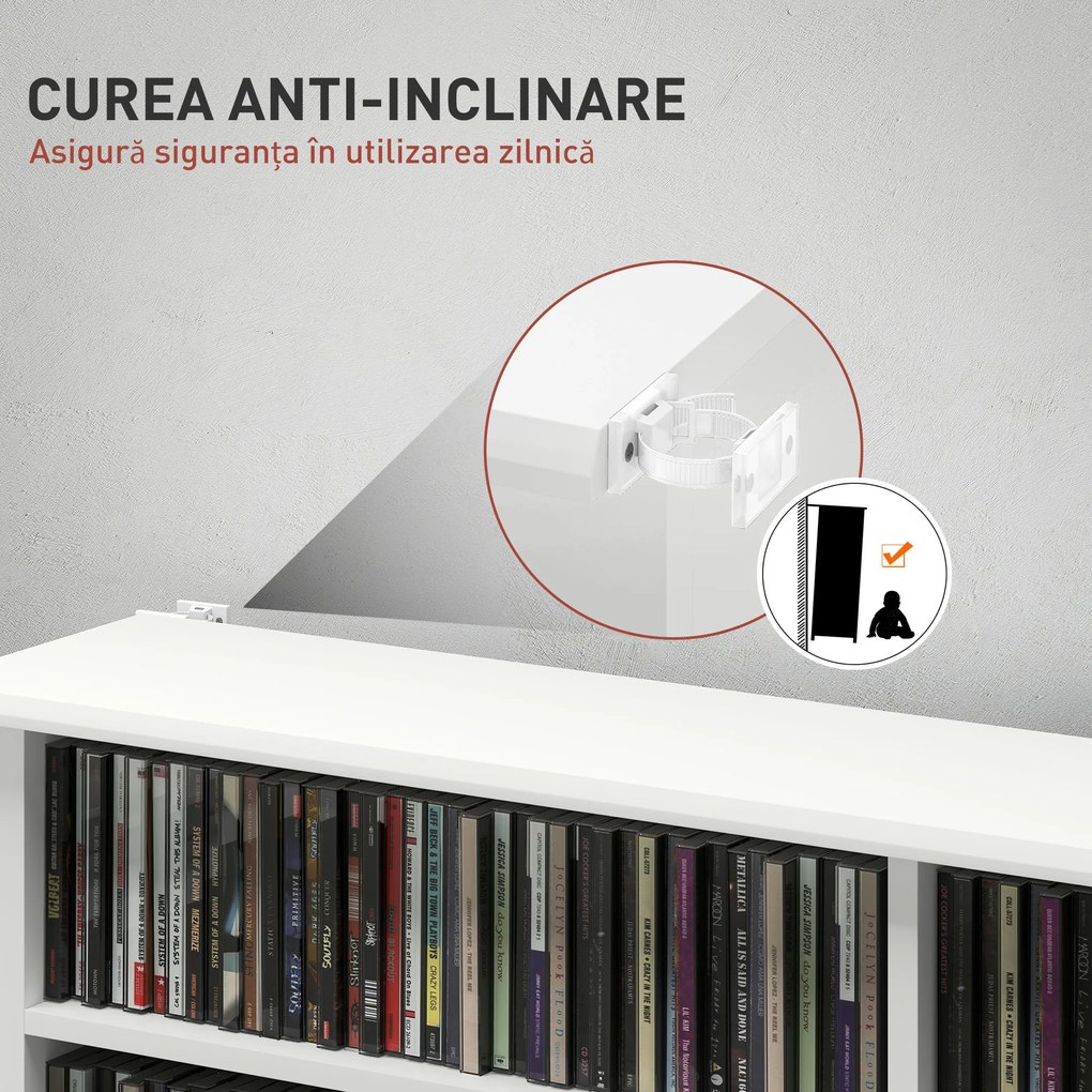 HOMCOM Mobilier Bibliotecă cu 16 Rafturi pentru 720 CD-uri din Lemn 106.5x24x126.3 cm Negru | Aosom Romania