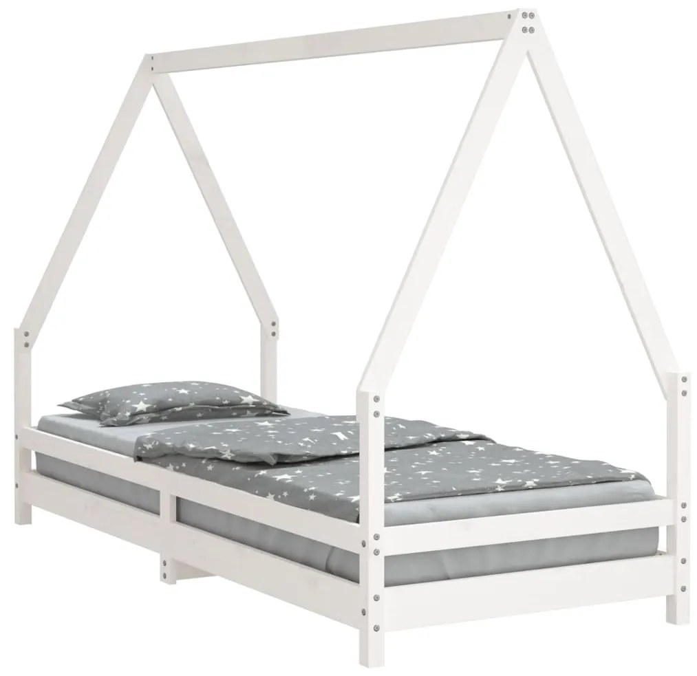 834484 vidaXL Cadru de pat pentru copii, alb, 90x200 cm, lemn masiv de pin