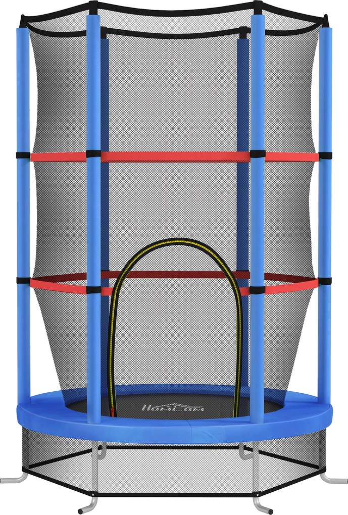 HOMCOM Saltea Elastică pentru Copii 3-6 Ani cu Plasă de Protecție, 6 Stâlpi și 3 Intrări, Ø140x190 cm, Albastru | Aosom Romania