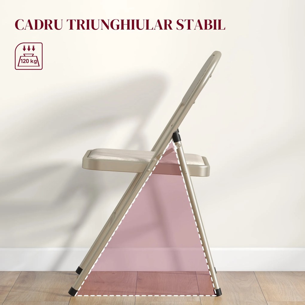 HOMCOM Set de 6 Scaune Pliabile din Metal, Scaune Pliabile din Interior cu Șezut Tapițat din Piele PU și Spătar Deschis | Aosom Romania