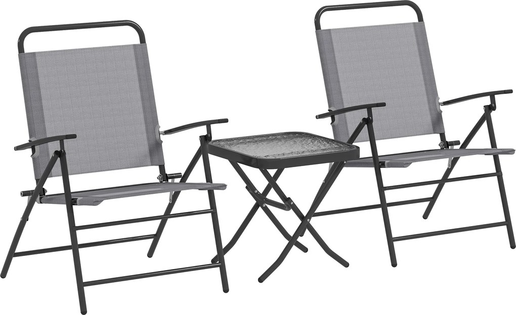Outsunny Set Mobilier de Grădină din 3 Piese cu Scaune cu Spătar Reglabil și Masă, 64x70x87 cm, Gri | Aosom Romania