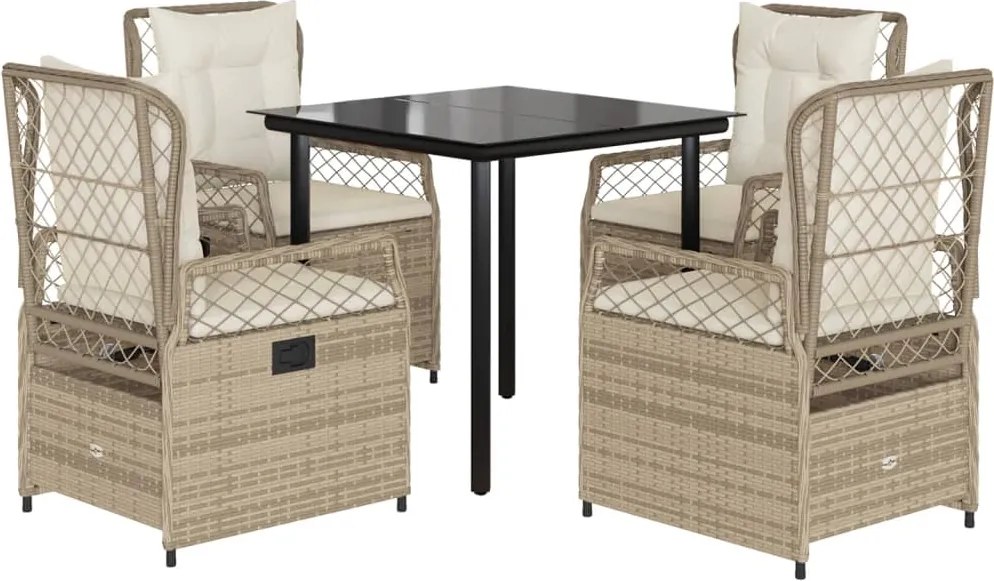 vidaXL Set mobilier de grădină cu perne, 5 piese, bej, poliratan