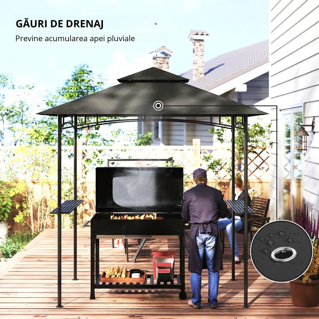 Outsunny Pavilion de grătar cu LED 240 x 150 x 258 cm rezistent la apă, ignifug, pavilion de grătar cu acoperiș dublu | Aosom Romania