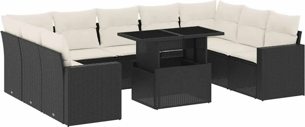 vidaXL Set canapele de grădină cu perne, 10 piese, negru, poliratan