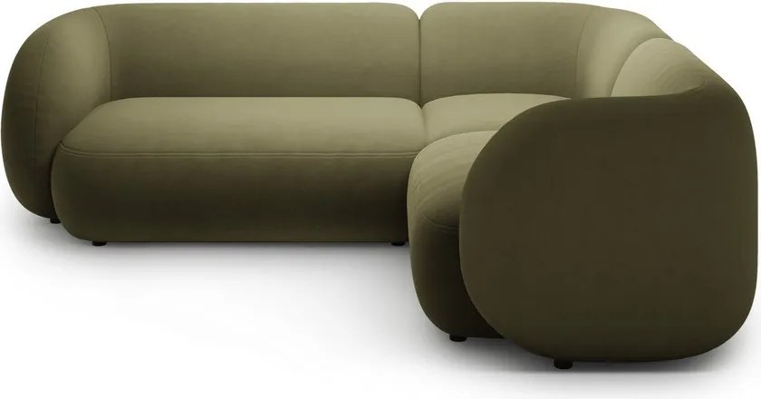 Colțar verde cu tapițerie din catifea (cu colț pe partea dreaptă/în formă de ”L”) Kate – Micadoni