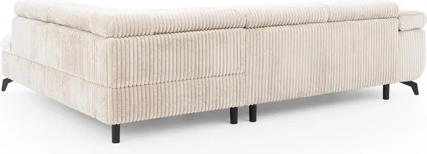 Colțar crem cu tapițerie din catifea reiată (cu colț pe partea dreaptă/în formă de ”L”) Marbeya – Ropez