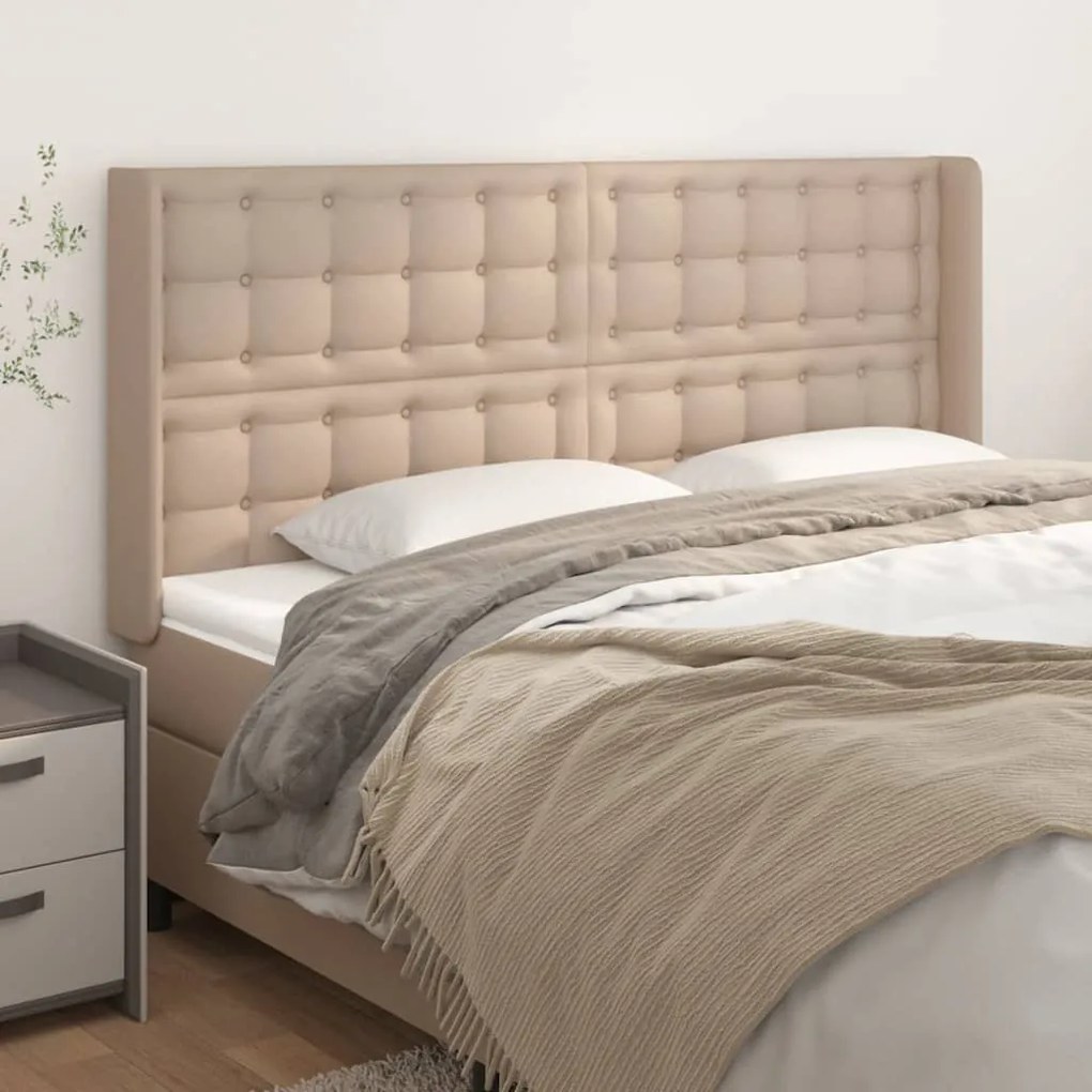 vidaXL Tăblie pat cu aripioare cappuccino 163x16x118/128 cm piele eco