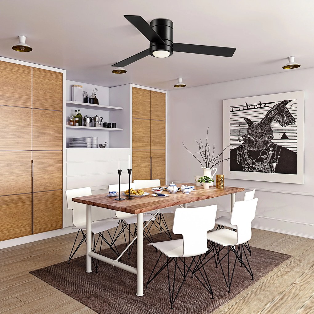 HOMCOM Ventilator de tavan 2 în 1 cu lumina LED 3 viteze silentios - telecomandă - diametru 112 cm, negru | Aosom Romania