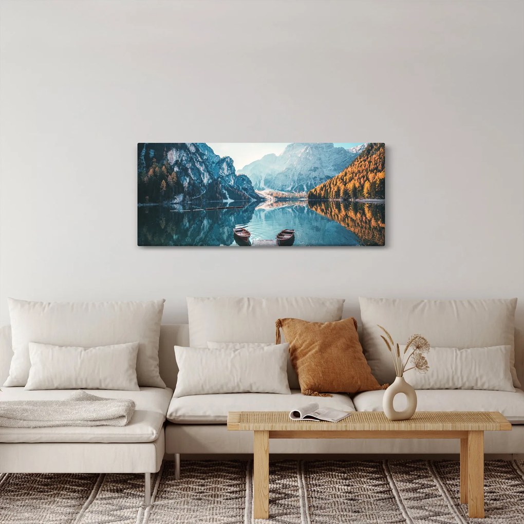 Tablou - Bărci pe Lacul Braies (120x50 cm)