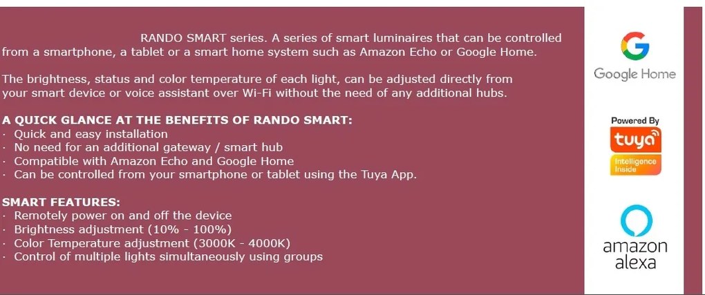 Lustra LED aplicata controlata wireless prin smartphone Rando Smart alba