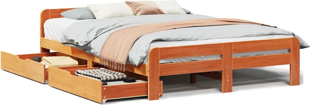 vidaXL Cadru pat fără saltea, maro ceruit, 140x190 cm, lemn masiv pin