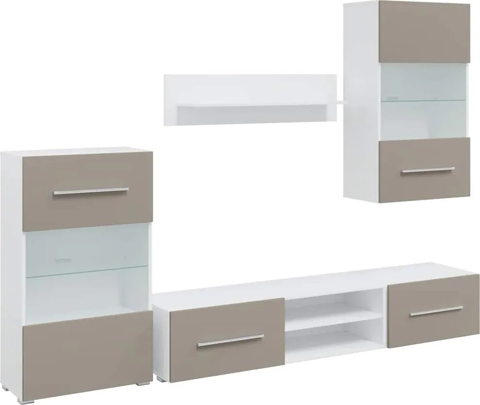 vidaXL Unități TV 5 piese iluminare cu LED Lemn prelucrat gri piatră