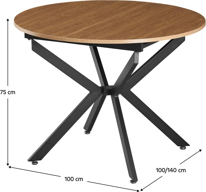 Masă extensibilă de dining, stejar deschis/neagră, 100x100-140x75 cm, ABERO TIP 1
