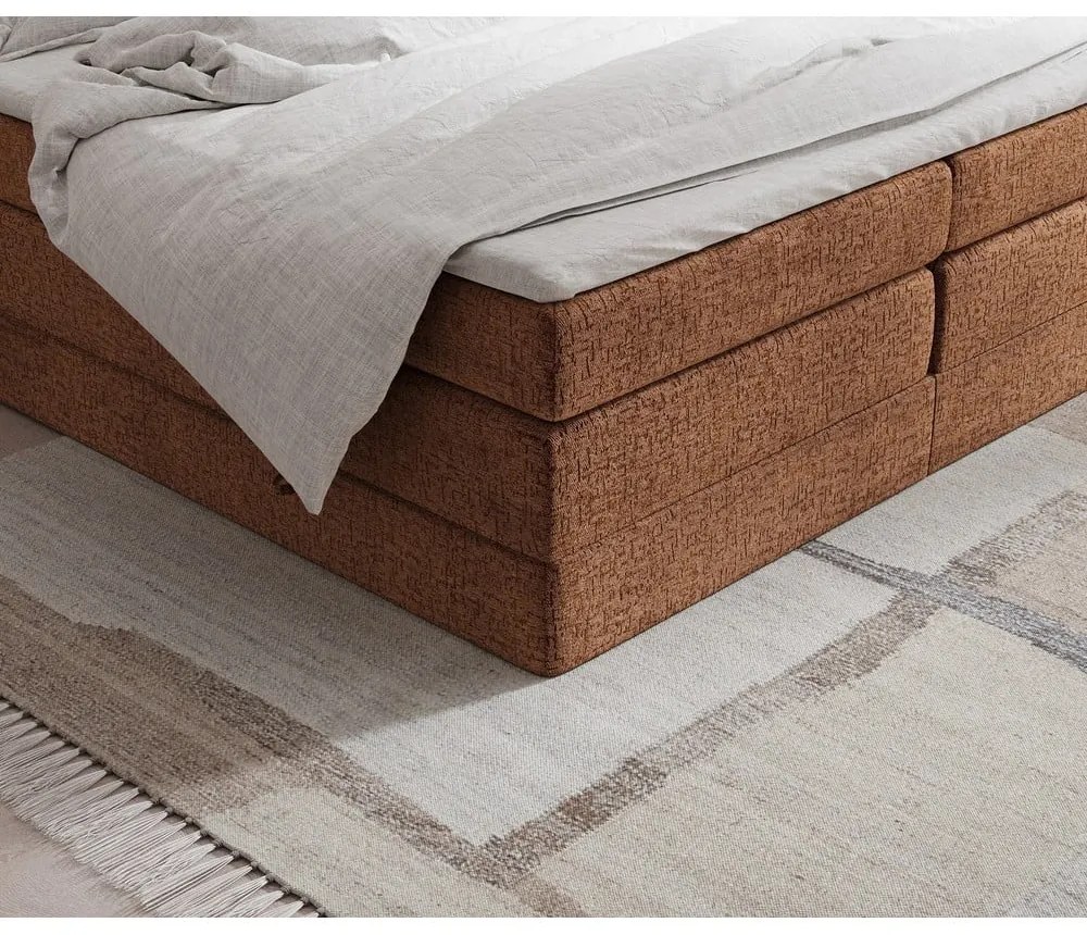 Pat boxspring portocaliu cu spațiu de depozitare/fără tăblie 140x200 cm Juniper – Maison de Rêve