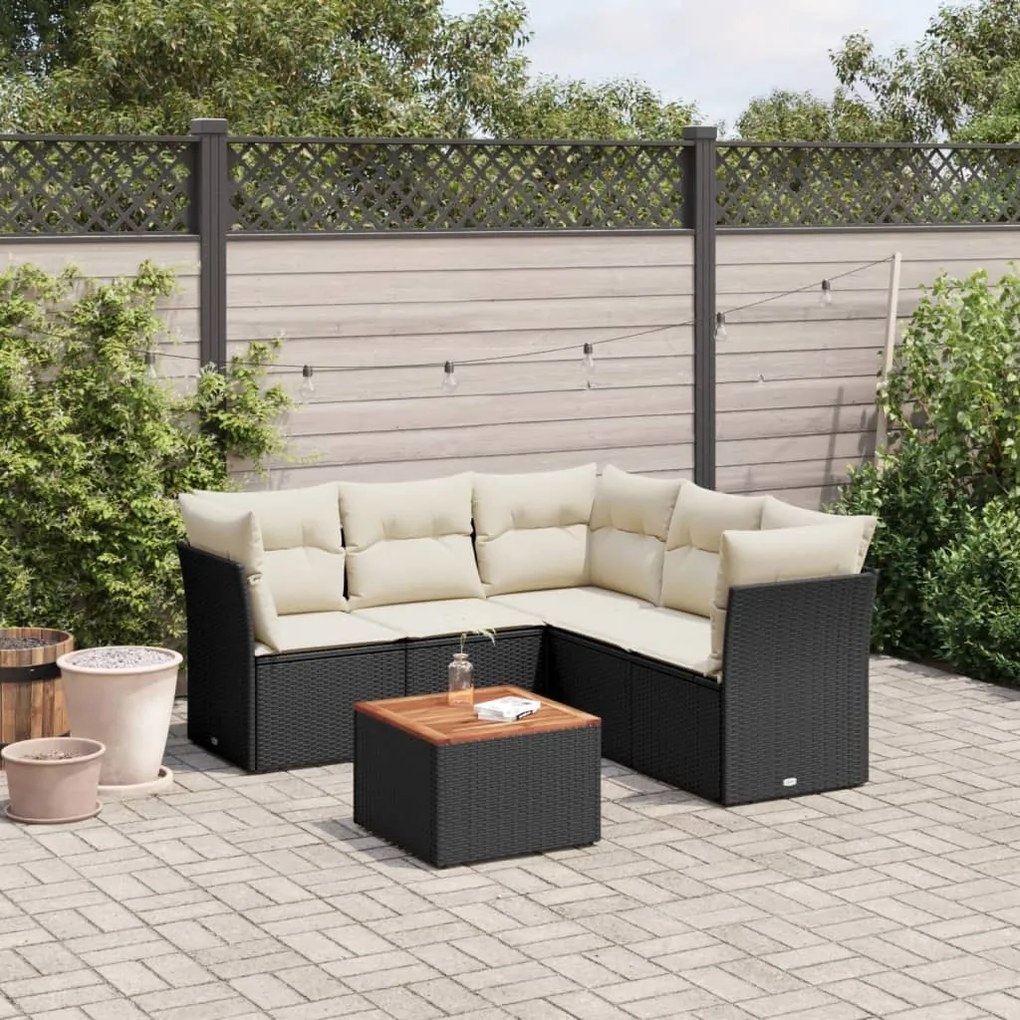 3255965 vidaXL Set mobilier de grădină cu perne, 6 piese, negru, poliratan