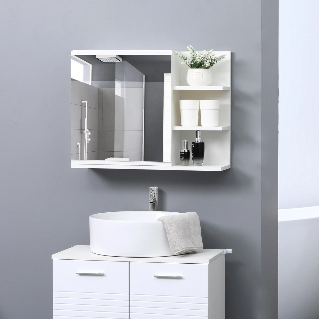 Kleankin Dulap Baie, Dulap cu Oglindă, cu 3 Rafturi Laterale, 60x18x50 cm, Alb | Aosom Romania