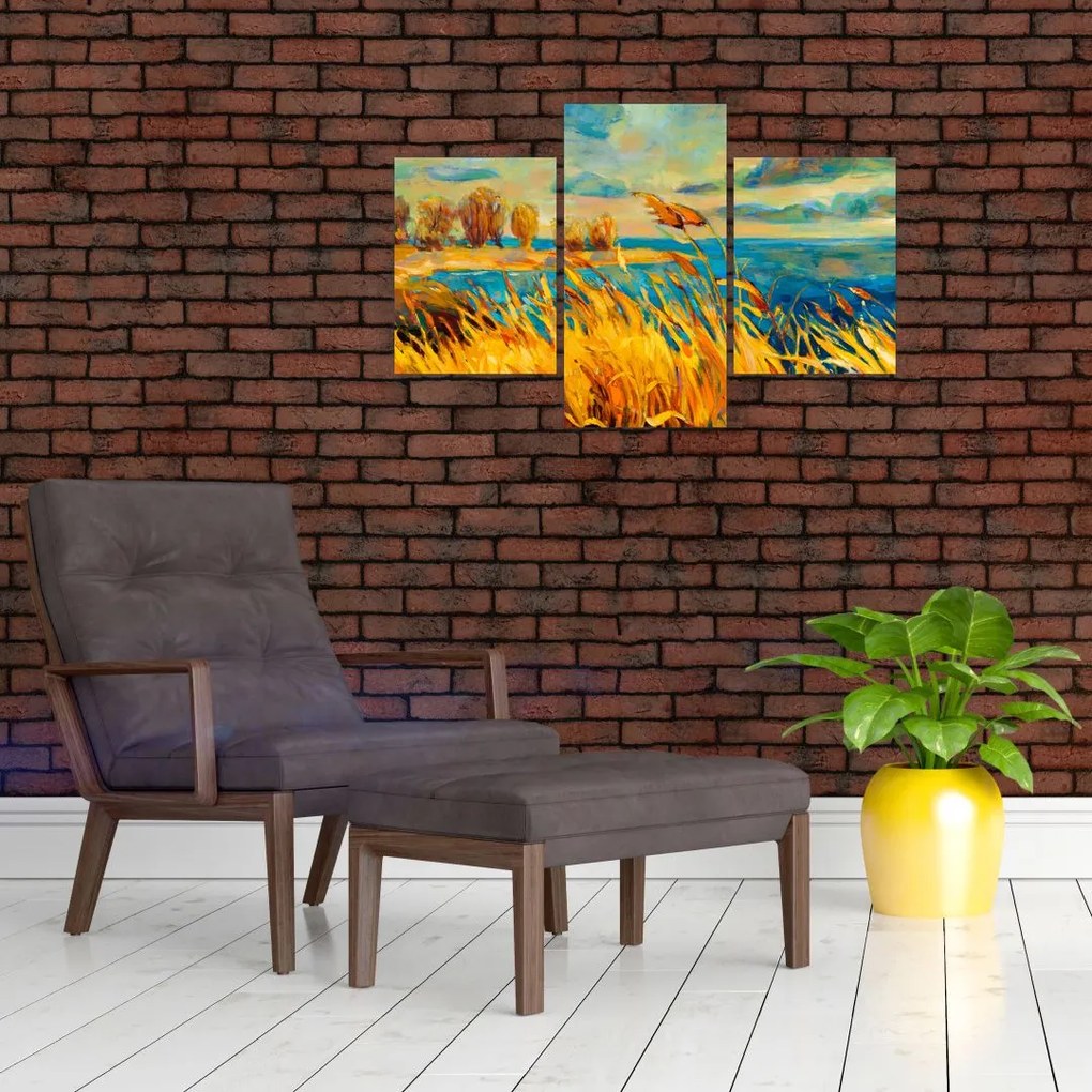 Tablou - Apus de soare peste lac, pictură acrilică (90x60 cm)