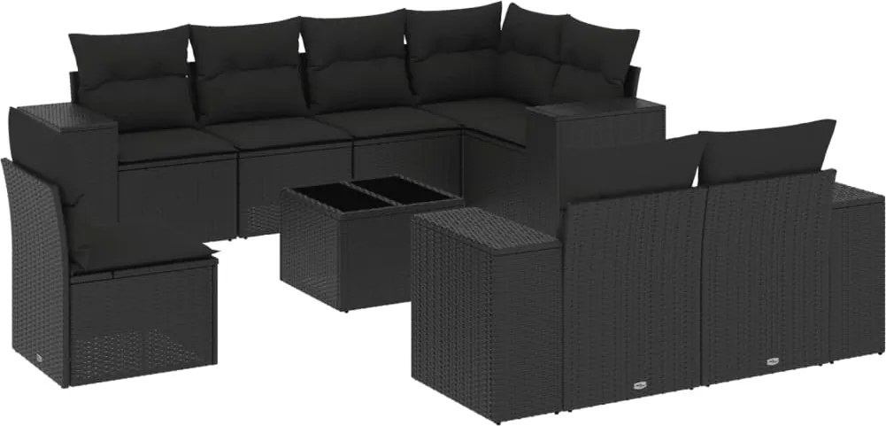 vidaXL Set mobilier de grădină cu perne, 9 piese, negru, poliratan