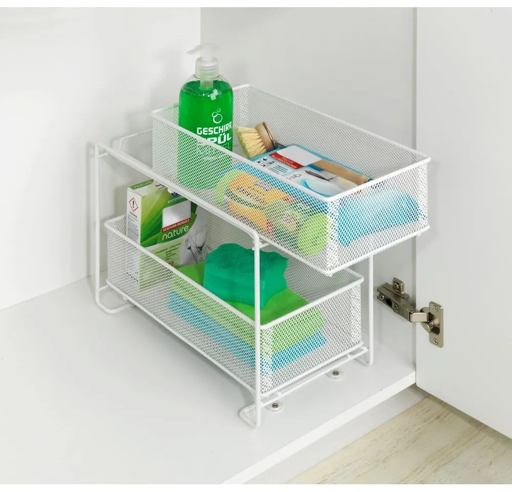 Suport cu 2 coșuri metalic alb cu ventuze Wenko