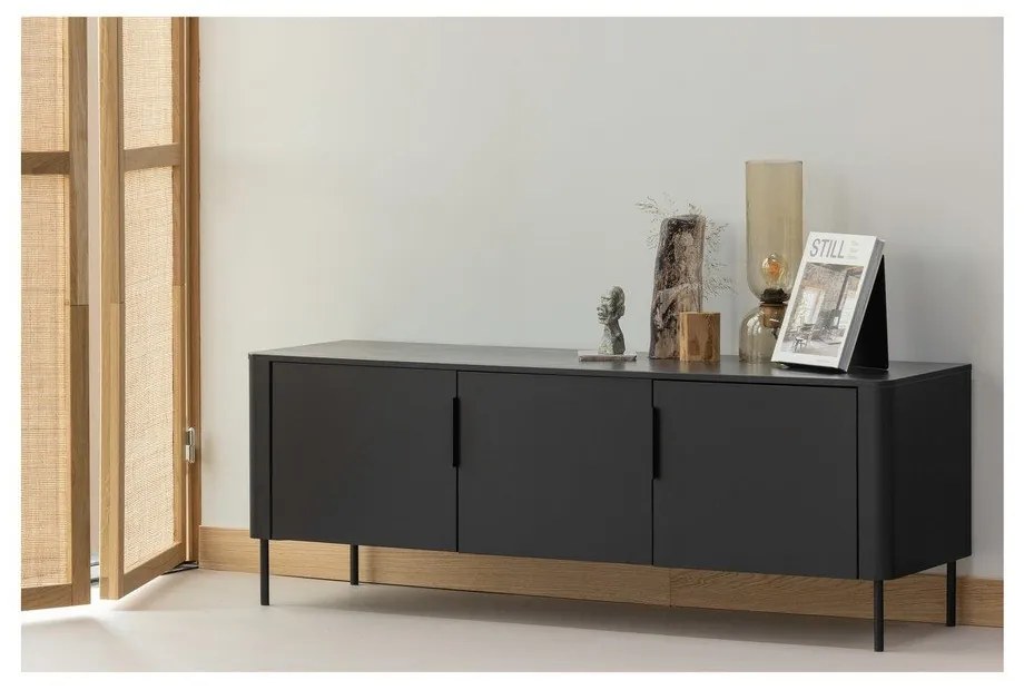 Comodă TV negru-mat din lemn de pin 154x56x44 cm Gunnar – WOOOD