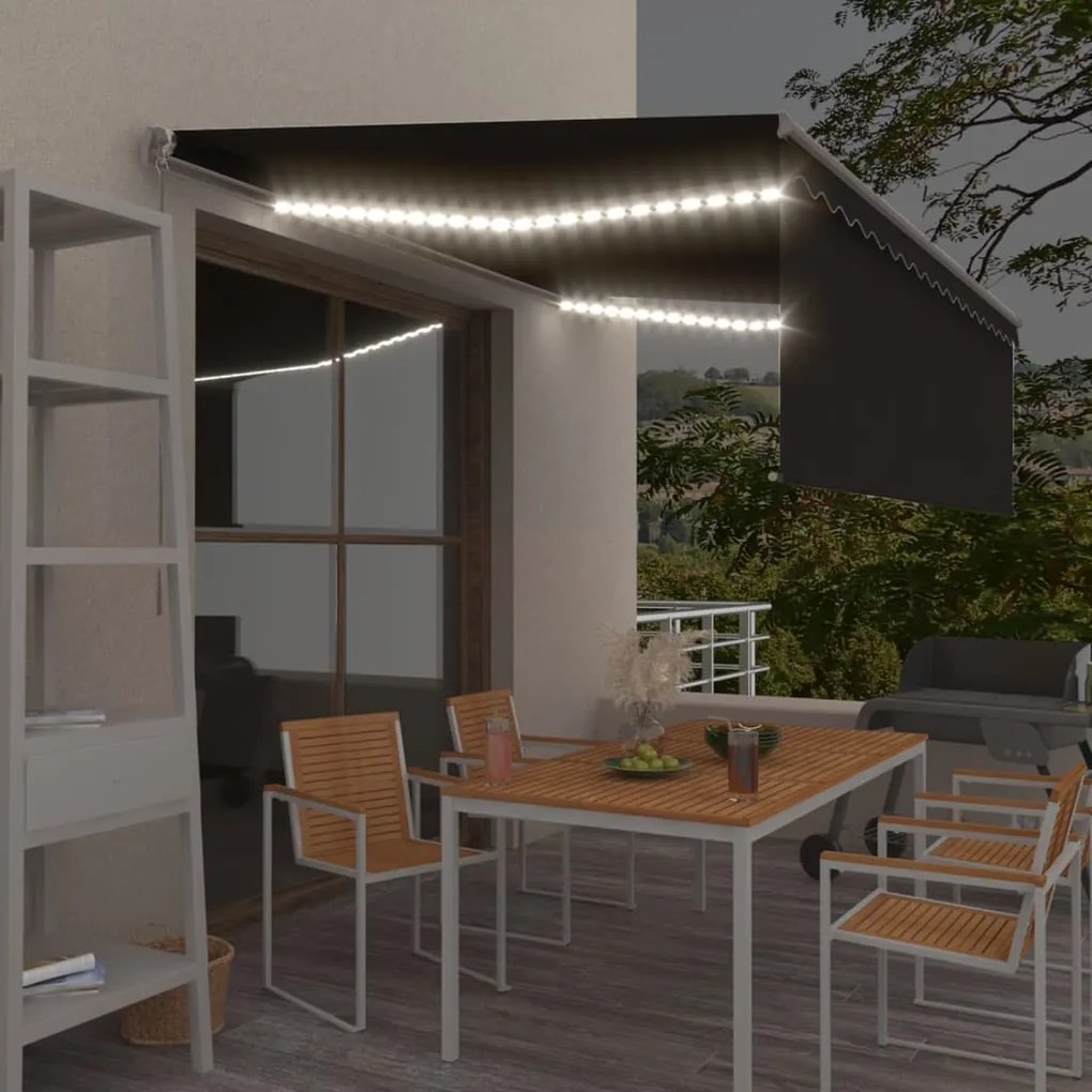 vidaXL Copertină retractabilă manual cu stor&amp;LED, antracit, 4,5x3 m
