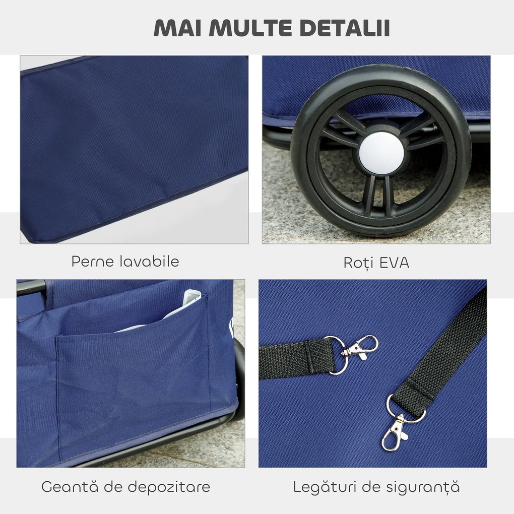 PawHut Cărucior Pliabil pentru Câini de Talie Mică cu Intrare la 45°, Geantă și Pernă, 53x45x28 cm, Albastru | Aosom Romania