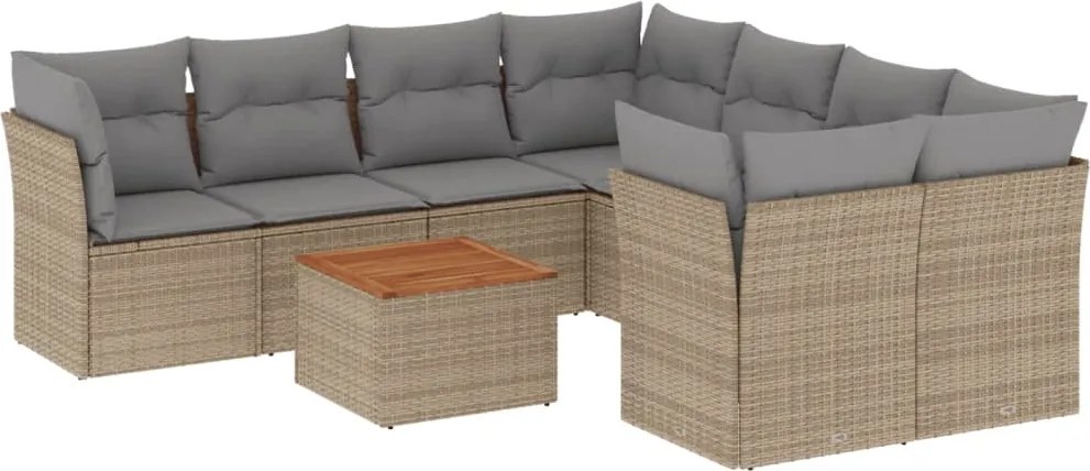 vidaXL Set canapele de grădină, 9 piese, cu perne, bej, poliratan