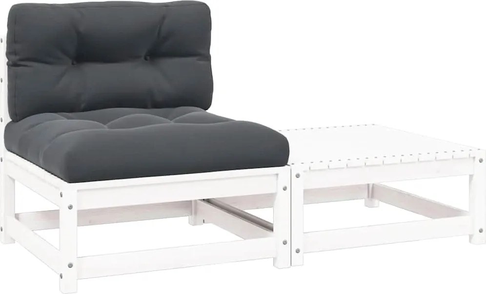 vidaXL Set mobilier de grădină cu perne, 2 piese, alb, lemn masiv pin