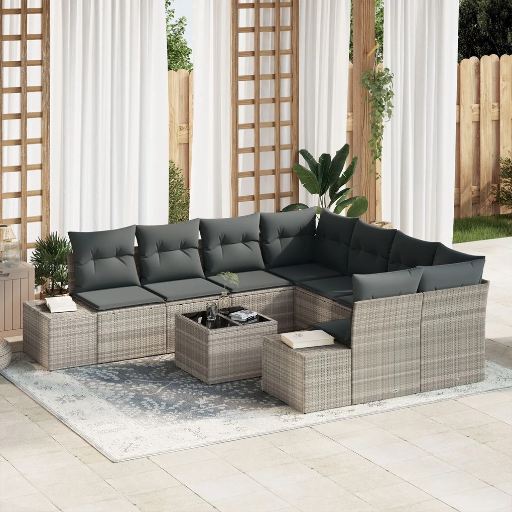 vidaXL Set de canapele pentru grădină 9 pcs Gri deschis Rattan poli