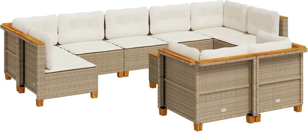 vidaXL Set canapele de grădină cu perne, 10 piese, bej, poliratan
