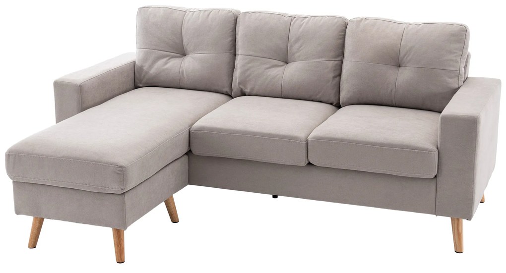 HOMCOM Canapea colțar în material textil de lin, 193 cm formă L, design scandinav pentru living, apartament, spațiu mic, gri deschis | Aosom Romania